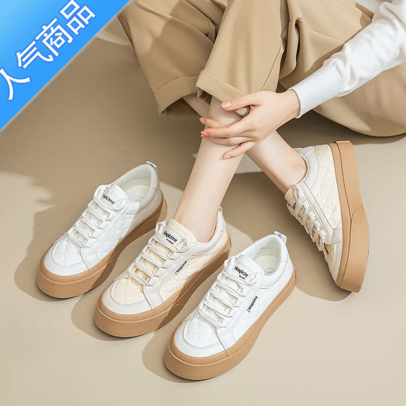 SUNTEK小白鞋女2023新款夏季百搭透气帆布鞋厚底休闲运动板鞋轻便配裙子高清大图