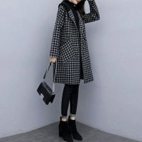 小样传奇 大码女装2021新款200斤胖妹妹中长款毛呢外套秋冬赫本风格子大衣