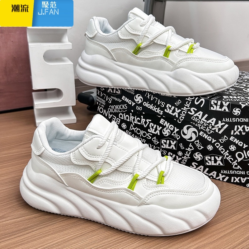 聚范纯黑色男鞋夏季透气2024新款网面运动鞋厚底防滑耐磨工作劳保潮0高清大图