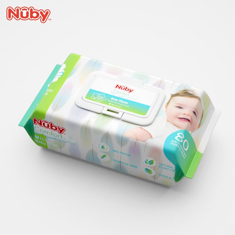 努比Nuby婴儿手口湿巾80抽-绿色 6包高清大图