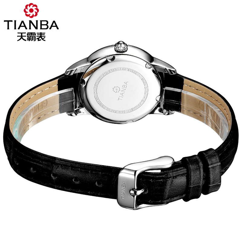 天霸(TIANBA)复古时尚休闲女士皮带手表经典表盘专柜同款石英表 女TL3011.01PK 黑色