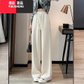 YIBUSHENG加绒加厚阔腿裤女垂感显瘦白色运动休闲长裤灯芯绒直筒女裤显 均码建议140斤以下 白色只发一条春秋不加绒抽绳灯芯绒阔腿