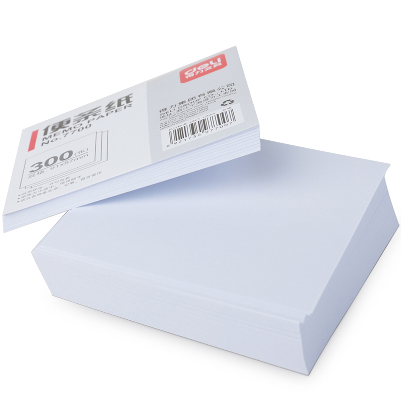 得力(deli)7700便条纸91*87mm 白色 空白便签纸 办公便签纸书写便条纸带纸盒 300张/包 24包组合装