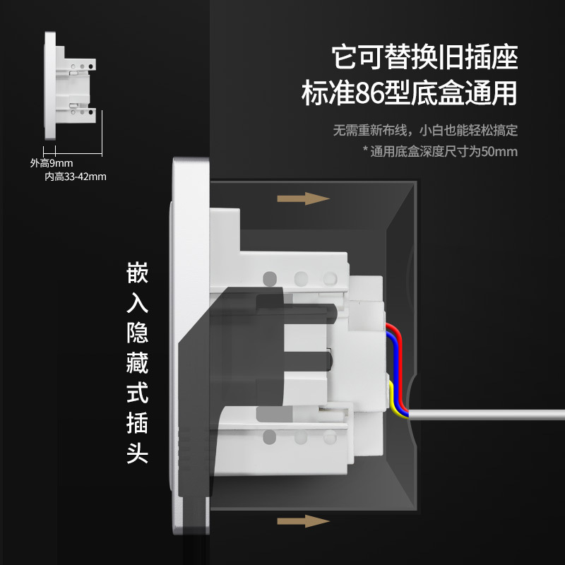 飞雕(FEIDIAO)86型嵌入式插座冰箱专用隐藏式电视柜内嵌式插座墙壁 嵌入式插座GP-10A五孔插座(优雅白)高清大图