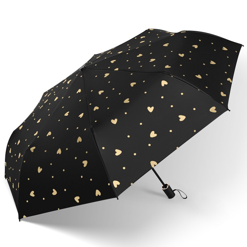 美度(MAYDU)烫金爱心遮阳伞黑胶防晒防紫外线晴雨两用三折伞M3101深空黑高清大图