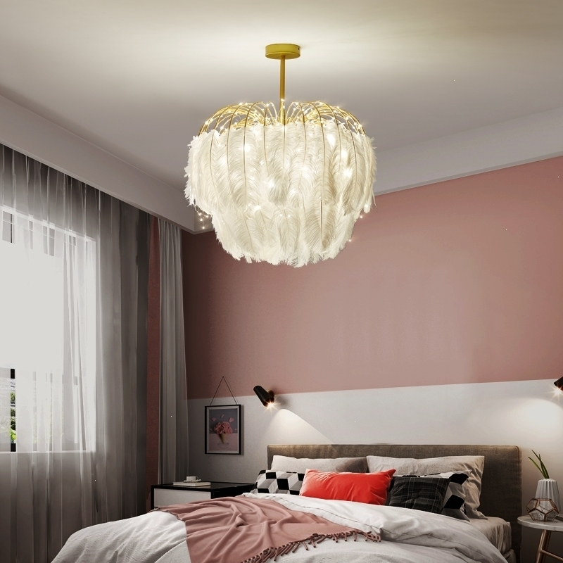 满天星网红少女羽毛黎卫士吊灯温馨浪漫卧室灯北欧简约现代ins房间