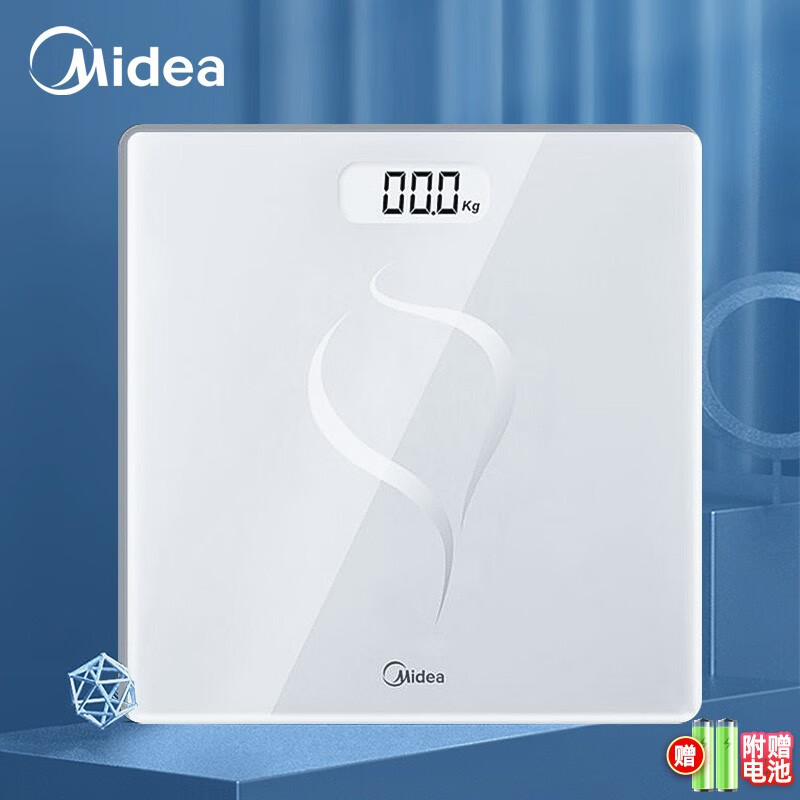 美的(Midea) 体重秤电池家用健康电子秤 智能体重秤 Led显示健身运动耐用减重提醒 MO-CW5(电池秤)