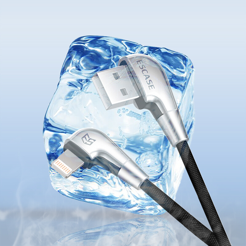 ESCASE Type-c数据线小米充电线适用华为Mate30pro手机平板电源线加长1.8米3.1A快充弯C18+黑色