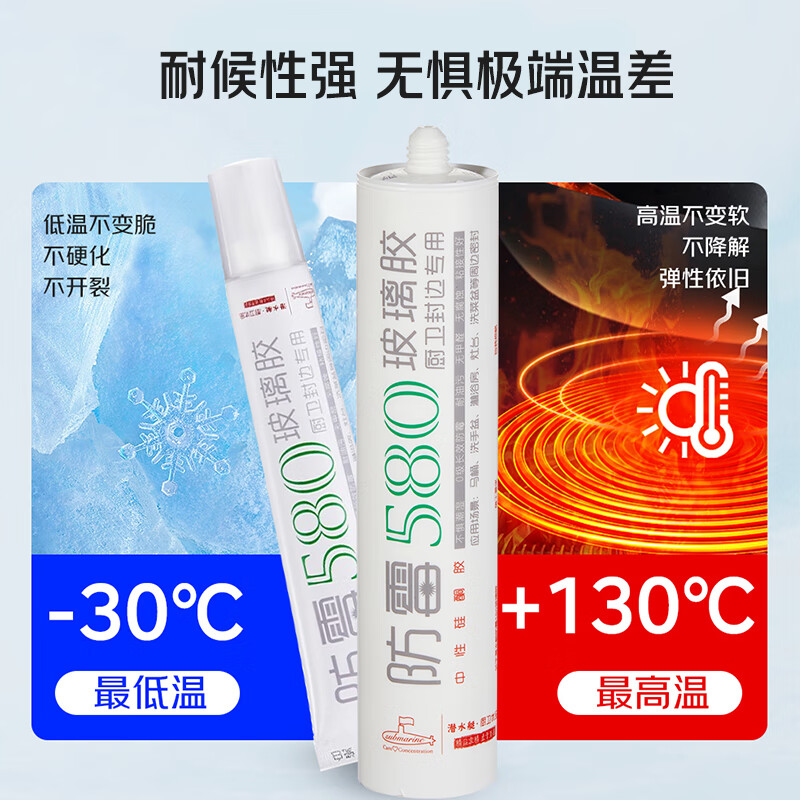 Jianjtx 潜水艇防霉玻璃胶长效防变色中性硅酮胶瓷白310ml瓶装FM580-310B 1支高清大图