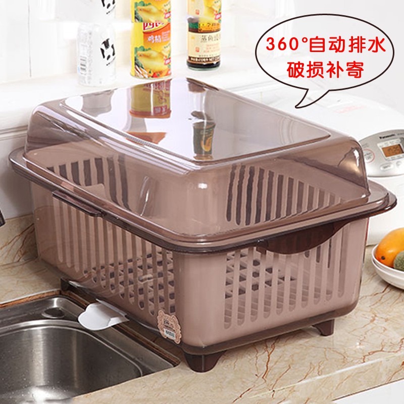 碗筷收纳盒特大号家用塑料碗柜厨房沥水篮带盖碗架餐具放碗收纳箱收纳层架 三维工匠高清大图
