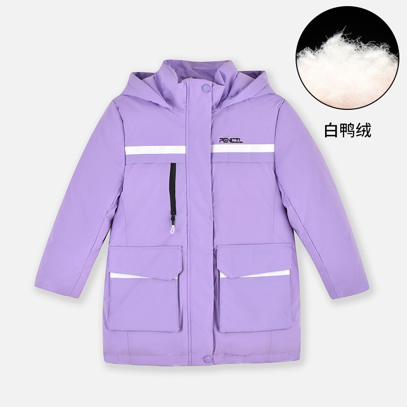 【1件3.5折】铅笔俱乐部秋冬新品女童羽绒服中大童加厚中长款外套儿童上衣 紫色 130cm