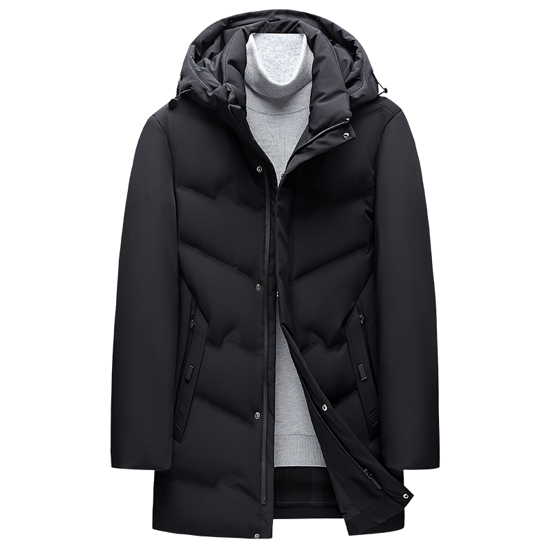 羽绒服男士冬季中长款2024冬装新款连帽潮牌加厚冬季新款连帽羽绒服男商务休闲纯色防寒保暖外套男高端白鸭绒外套可拆卸帽子高清大图