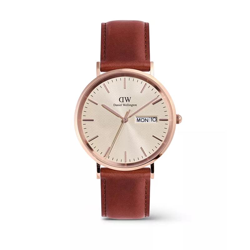 丹尼尔惠灵顿(Daniel Wellington)男士机械表经典款真皮表带日历星期显示40mm圆形表盘