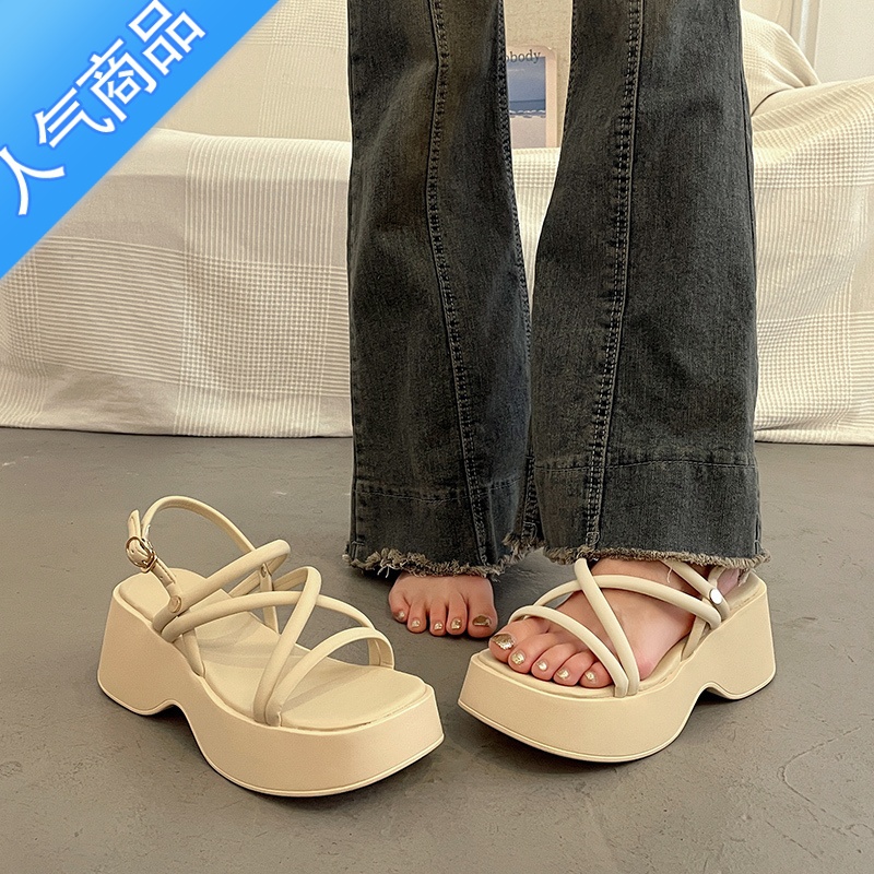 SUNTEK法式仙女风厚底凉鞋女夏季外穿配裙子2023新款百搭坡跟罗马季高清大图