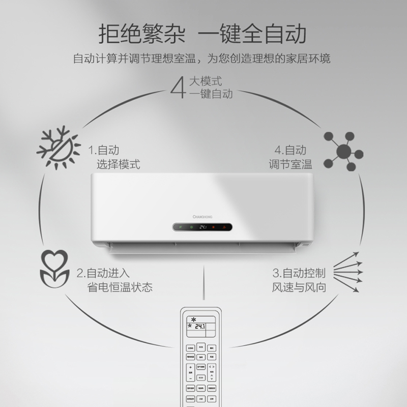 长虹(CHANGHONG) 大1匹 变频 KFR-26GW/ZDHQW2+A1 1级能效 冷暖 挂机挂壁式空调