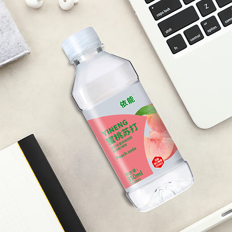 依能苏打水饮料添加进口蜂蜜果味蜜桃味苏打水350ml*12瓶