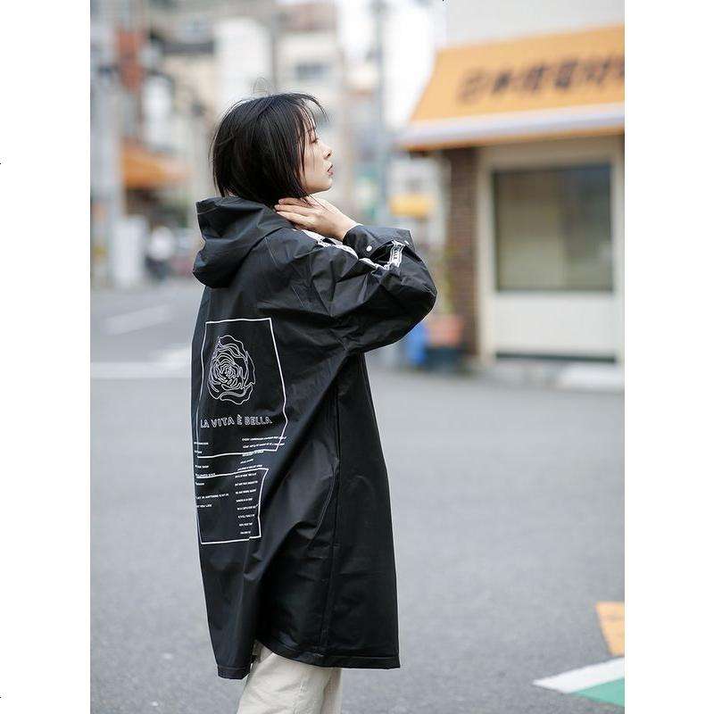 时尚透明雨衣女款男款情侣字母长款加厚户外旅行徒步雨披防水成人