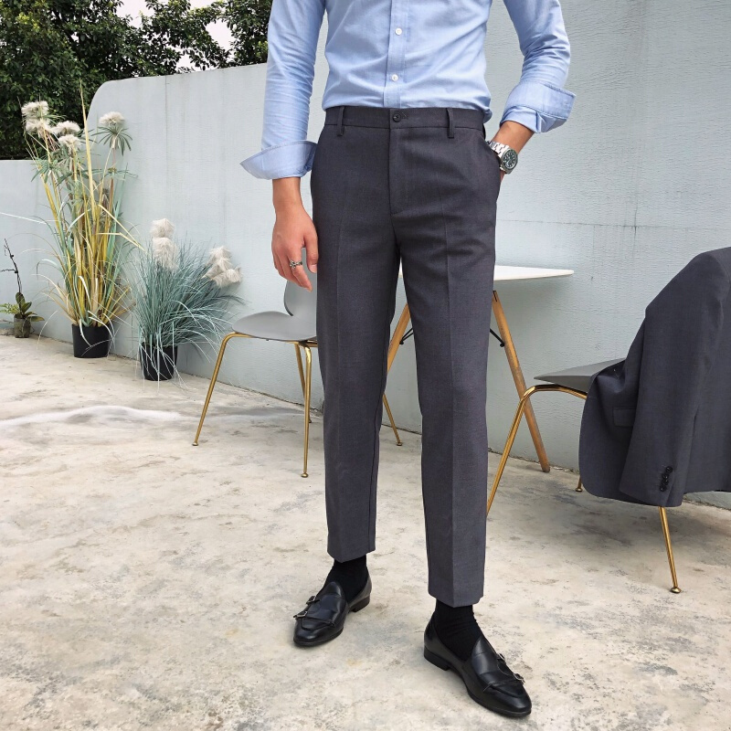 梵克公牛男士基础大众纯色常规西裤流休闲九分裤裤子男