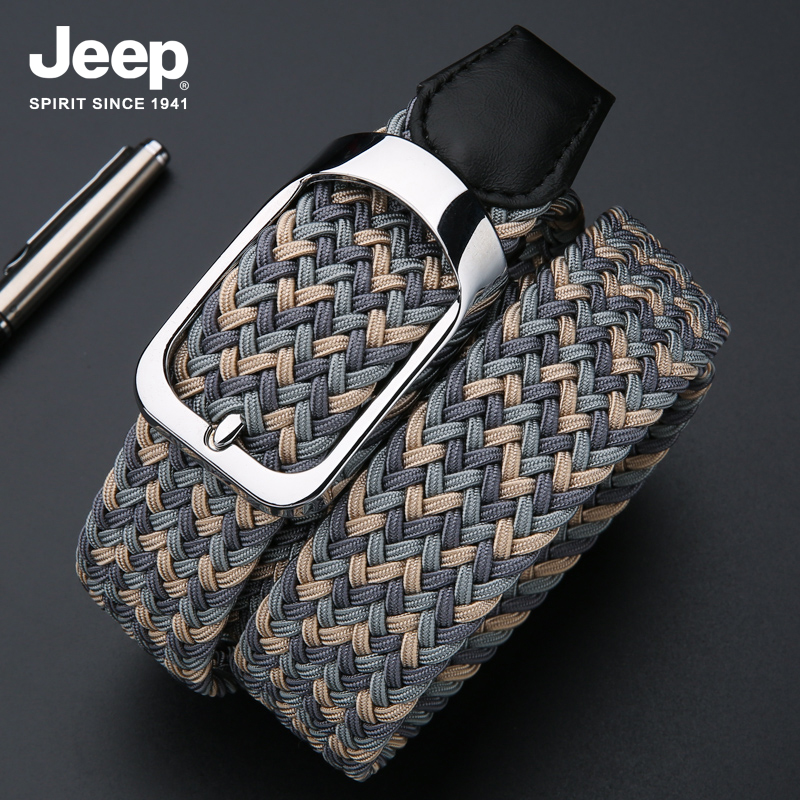 JEEP SPIRIT吉普男士双色松紧高尔夫软弹性帆布尼龙腰带皮带青年