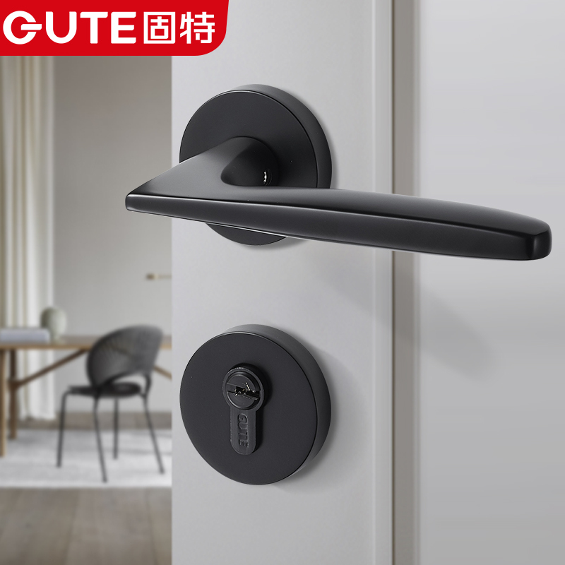 固特门锁室内家用卧室黑色分实木门房门把手通用型锁具
