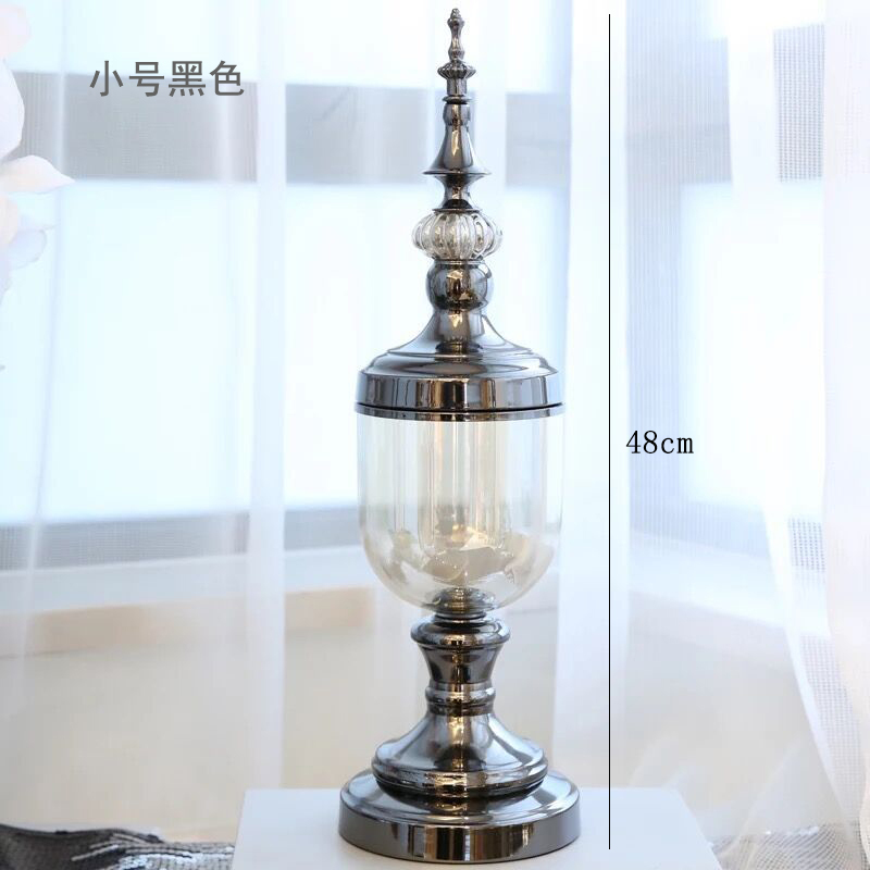 欧式玻璃花瓶摆件 客厅卧室玄关餐桌电视柜酒柜简约现代家居装饰品桌面工艺摆设台面花器 小号黑色
