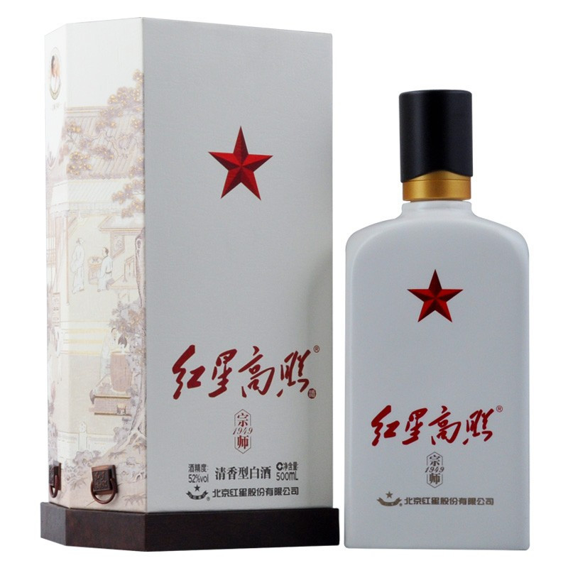 【北京总厂产】红星高照 宗师1949 52度白酒 清香型二锅头白酒 500ml 单瓶