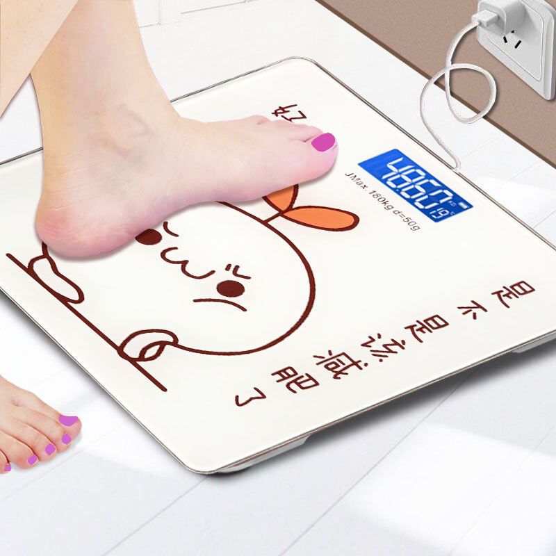 精准体重秤家用电子秤成人健康减肥称称重人体秤卡通充电称体重计 26*26 电池款 十字玫瑰金