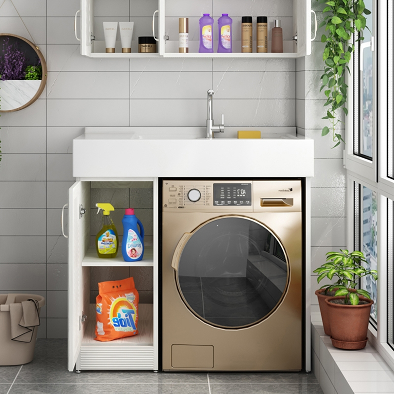 法耐定制太空铝洗衣柜小户型阳台整体洗衣机伴侣柜组合一体台盆浴室柜