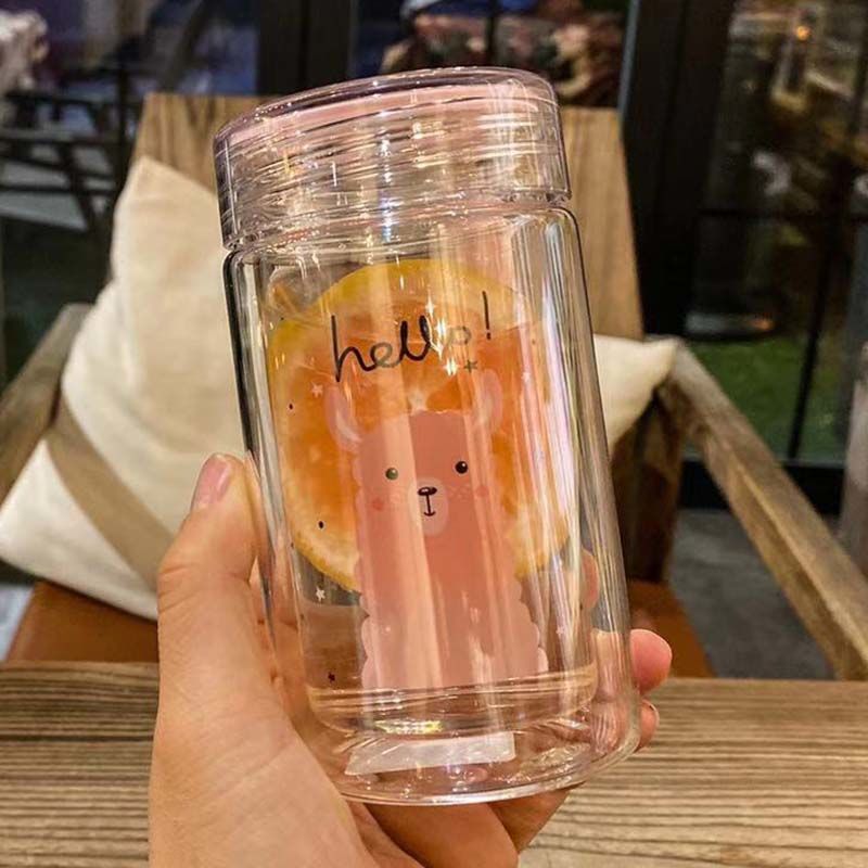双层玻璃杯小巧可爱便携水杯子耐热创意迷你喝水杯清新少女随手杯粉色