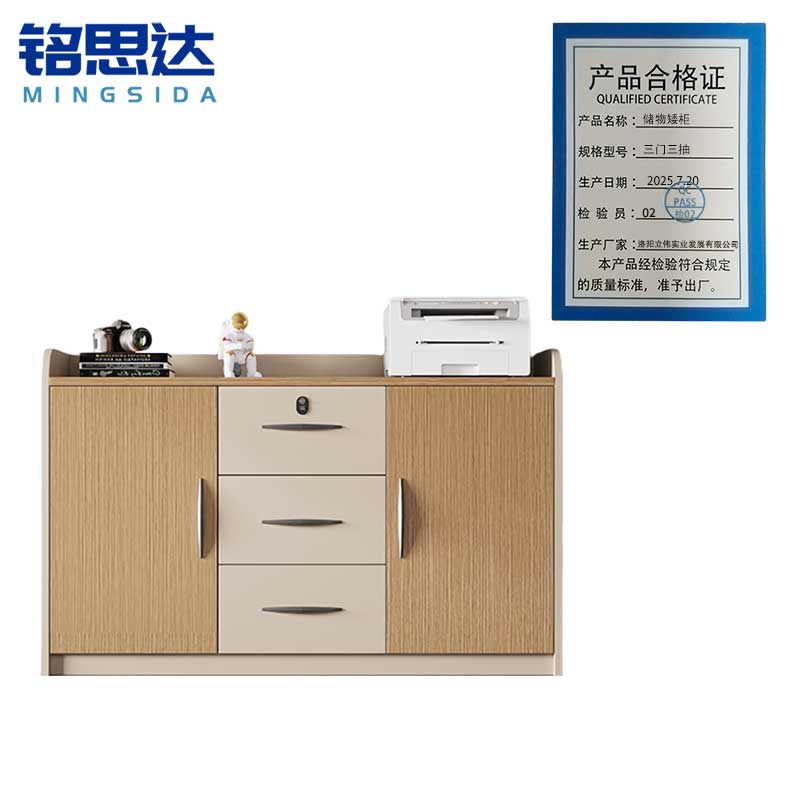 铭思达储物矮柜三门三抽台高清大图