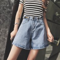 阔腿牛仔短裤女夏2018新款显瘦高腰韩版百搭五分裤宽松chic热裤子蓝色