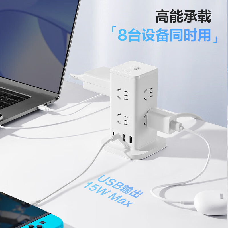 公牛 插排GNV-UL1008U-1.6m 8位5孔+2A2C高清大图