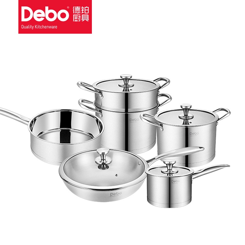 Debo 德铂蒸锅汤锅奶锅炒锅煎锅深锅刀具不锈钢厨具瓦尔登堡13件套 DEP-381