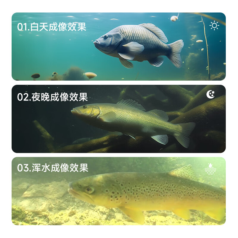 伴车安 探鱼器水下超清摄像头可示锚鱼显示屏夜视水底看鱼器感温感深款 TY121-40米