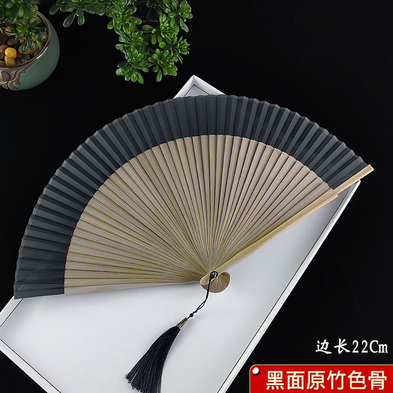 黑色扇子折扇中国风女古风汉服古典舞蹈扇夏季随身日式樱花折叠扇 三维工匠 黑面原竹骨排扇高清大图