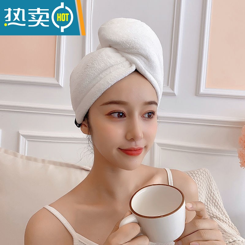 敬平双层加厚白色干发帽包头巾吸水速干浴帽长发女头发干发巾 玫红色高清大图