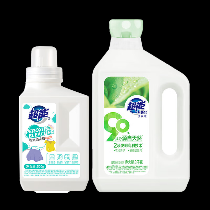 超能 爆炸盐洗衣液组合装 活氧泡洗粉瓶装500g+香根草香洗衣液3kg