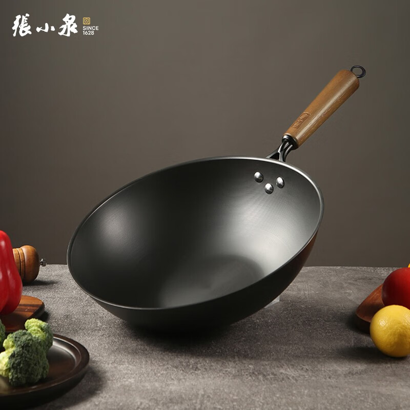 张小泉炒锅 锅具 无涂层锅具真不锈精铁炒锅燃气专用炒菜锅 铁锅 C31790100手作精铁锅 32cm高清大图