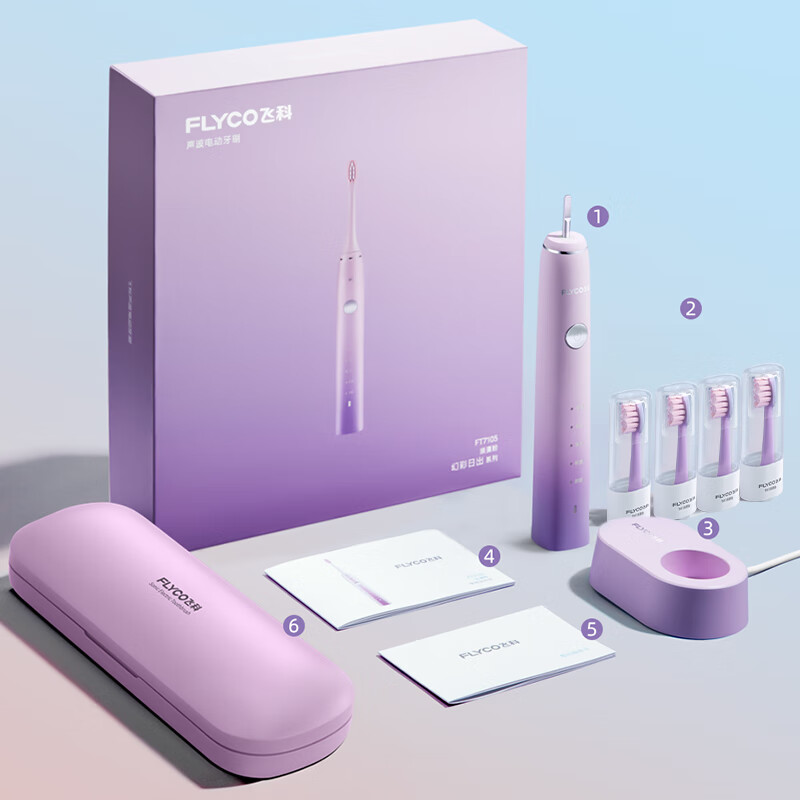 飞科(FLYCO)电动牙刷 智能声波震动深度清洁护龈成人牙刷情侣款FT7105浪漫粉高清大图