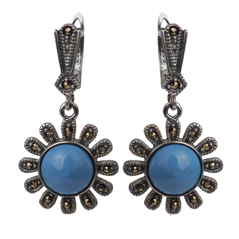 梦克拉 Mkela s925银镶仿绿松石耳坠 文艺 耳饰 银 银耳钉 波西米亚