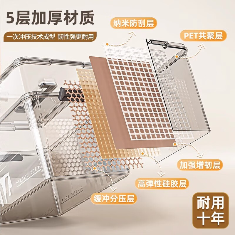 登比加厚透明收纳箱家用手提衣服玩具零食书本大容量整理盒塑料储物筐2号高清大图