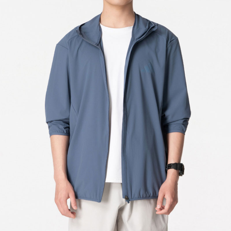 阿迪达斯(adidas)外套男装 新款运动服健身训练跑步锻炼梭织连帽夹克上衣KT2114 ZP KU8497/灰蓝 XXL
