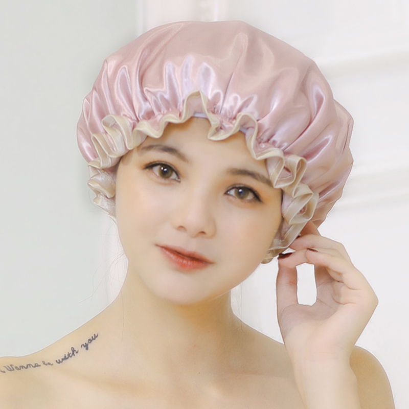 浴帽女士双层加厚防水洗澡罩淋浴洗头厨房防油烟发膜头套成人 三维工匠 圆点蓝高清大图