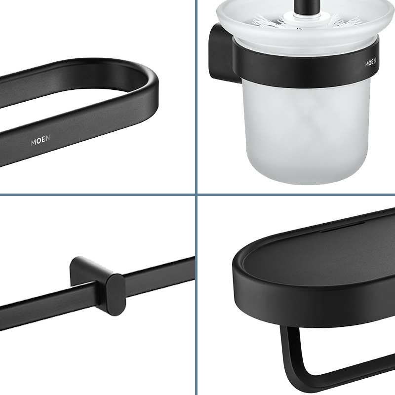 摩恩卫浴五金浴室毛巾架浴巾架浴室挂件太空铝置物架黑色ACC24BLK高清大图