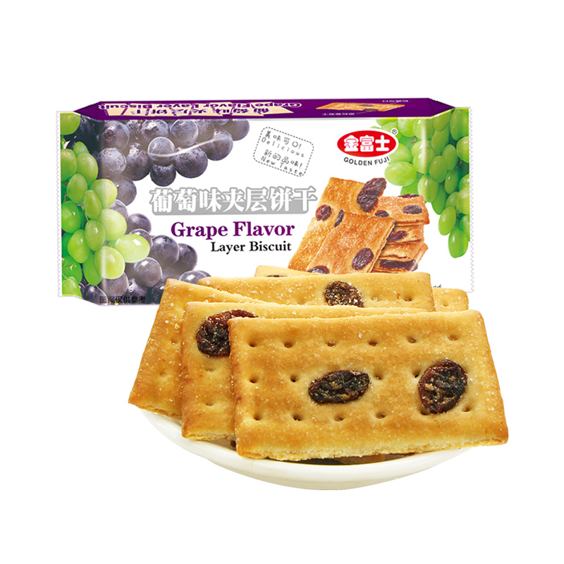 金富士 量贩装水果夹层饼干夹心甜饼干办公休闲零食品140g 葡萄味