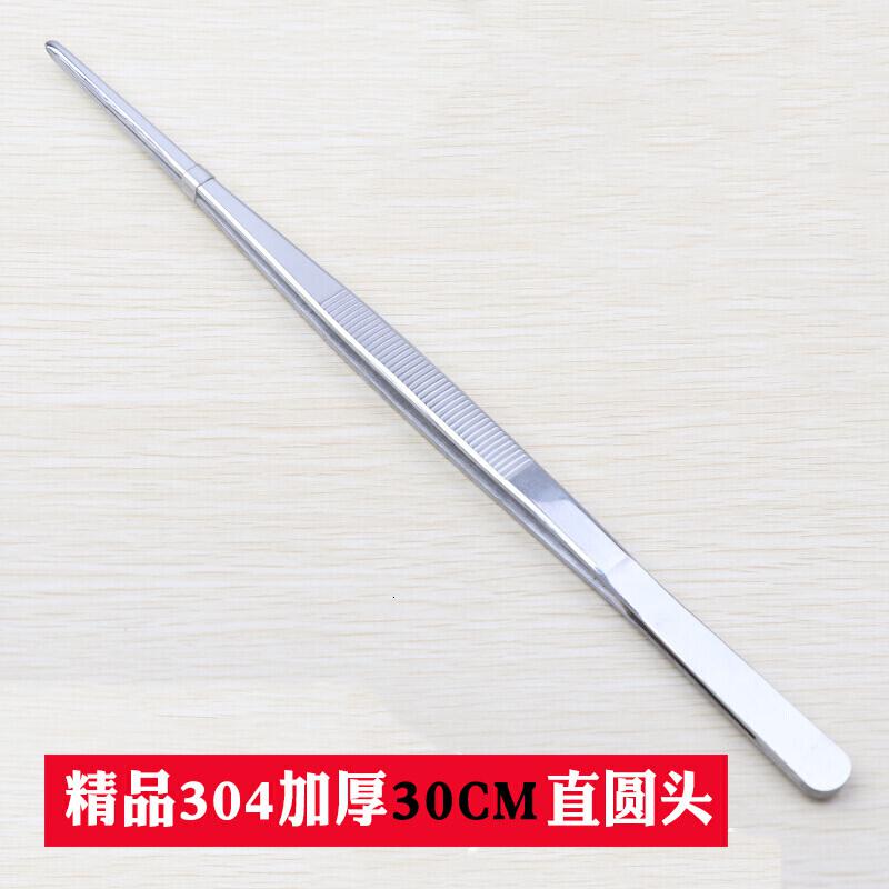 汐岩不锈钢镊子工具尖头弯头圆头带齿加厚加硬大镊子 [精品304加厚30CM]直镊圆头高清大图