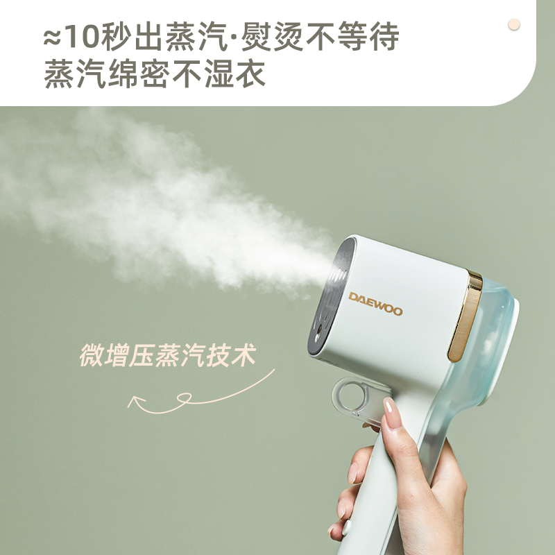 大宇(DAEWOO)手持挂烫机 蒸汽电熨斗熨烫机便携家用杀菌除螨 快速除皱不伤衣旅行伴侣 HI-038奶糖白