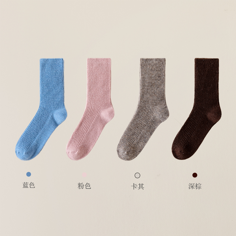 猫人羊毛袜子女秋冬款保暖中筒袜加绒加厚堆堆袜春秋月子袜女士地板袜高清大图