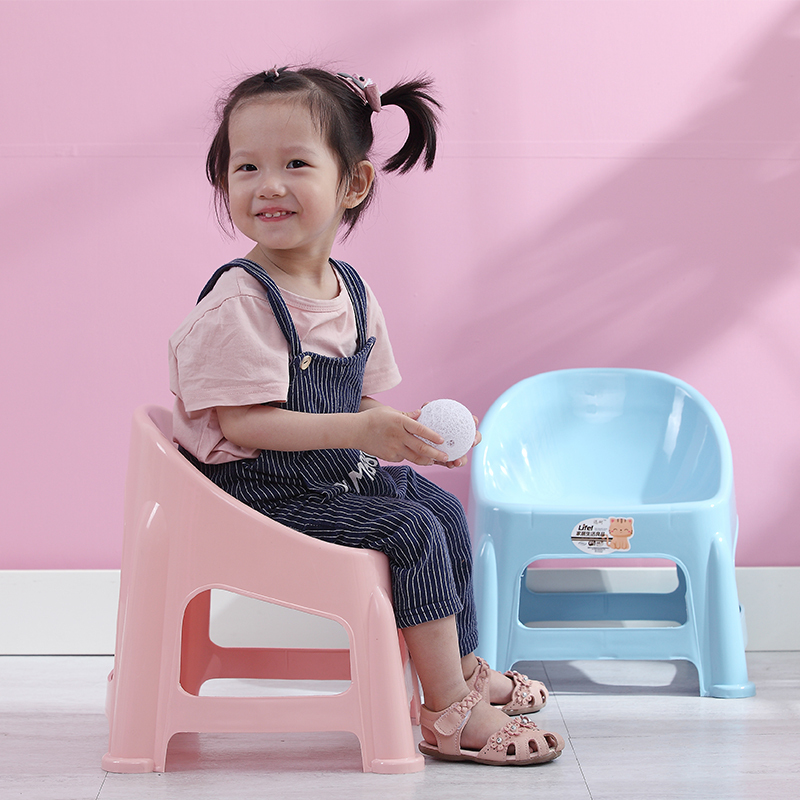 儿童靠背椅子小孩椅子塑料加厚小板凳宝宝椅家用婴幼儿创意凳 浅粉色