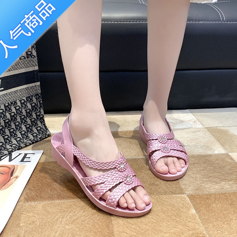 SUNTEK凉鞋女2021新款夏季坡跟时尚塑料软底外穿百搭休闲套趾妈塑鞋1软高清大图